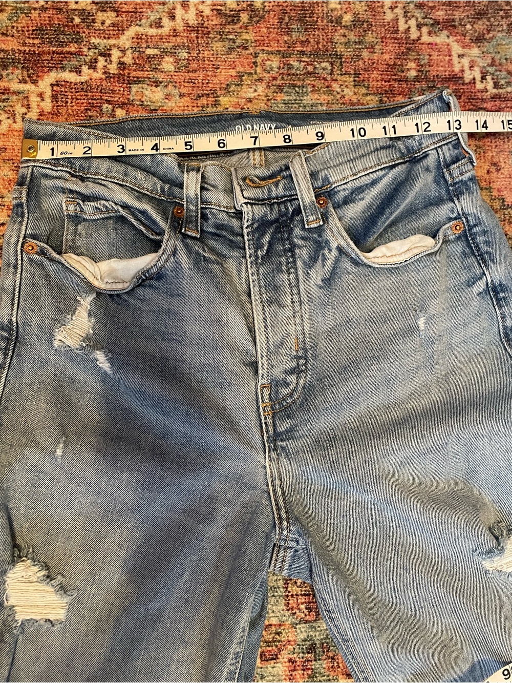 Old Navy Women's Light Blue Distressed Sky-Hi Straight Cut Botton-Fly Jeans - Picture 11 of 11